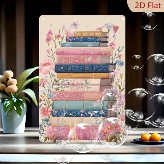 HELLOYOUNG Vintage Alley Press Retro Bookish Metal Tin Sign 8x12 Inch  Rustic Floral Book Spine Wall Art, Fade-Resistant Waterproof for Home Decor