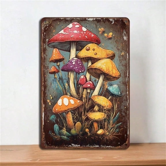 HELLOYOUNG Vintage Aluminum Mushroom Wall Art 8x12 Inch Rustic Metal Sign for Living Room Bar Garden Decor