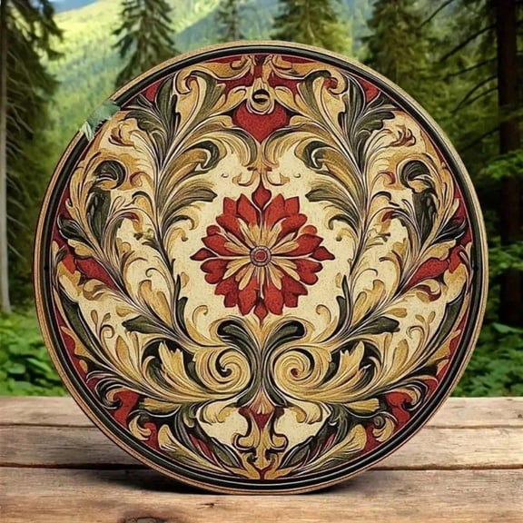 HELLOYOUNG Vintage Aluminum Wall Plaque Renaissance 2D Red Gold Floral Decor Home Hanging Rustic Wall Art for Living Room Bedroom