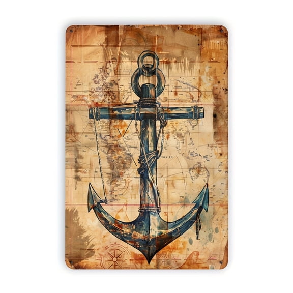 HELLOYOUNG Vintage Anchor Metal Tin Sign 8x12 Inch, Rustic Wall Decor for Bar Cafe Garage, Retro Indoor Outdoor Decor with Rustic Finish