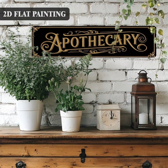 HELLOYOUNG Vintage Apothecary Metal Wall Sign 16x4 Inch Rustic 2D Flat Golden Script Floral Design for Home Patio Bar Cafe Garage Halloween Gift Wall Art Decor