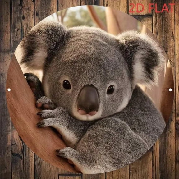 HELLOYOUNG Vintage Australia Wildlife Aluminum Sign Round 8x8 Inch Wall Decor Cute Koala on Branch for Home Bar Cafe Easy Mounting