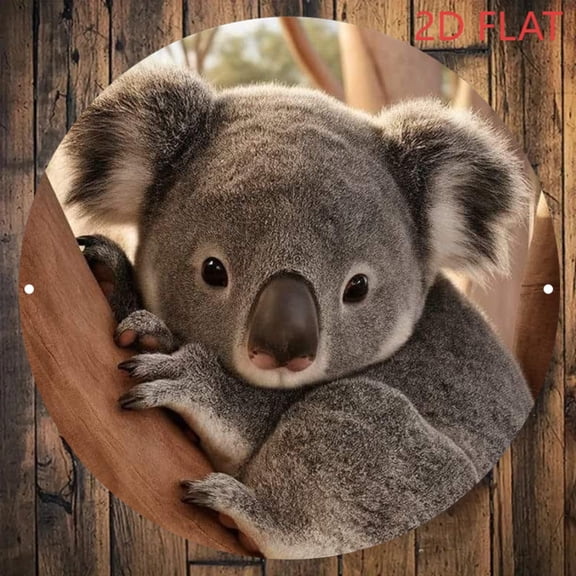 HELLOYOUNG Vintage Australian Wildlife Cute Koala on Branch Metal Sign 8x8 Inch Round Tin Sign Wall Art Decor for Bar Cafe Home Easy Mounting