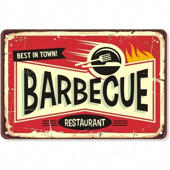 HELLOYOUNG Vintage BBQ Restaurant Metal Tin Sign Rustic Retro Wall Art Decor for Man Cave Bar Grill Room Kitchen