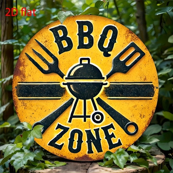 HELLOYOUNG Vintage BBQ Zone Metal Sign 8x8 Inch Outdoor Aluminum Wall Art for Patio Garage, Rustic Retro Decor Durable Weatherproof