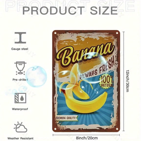 HELLOYOUNG Vintage Banana Advertisement Metal Sign 8x12 Inch Rustic Aluminum Wall Art for Indoor Outdoor Decor Waterproof Weather Resistant for Home Office Bar Cafe Bedroom
