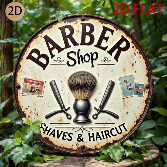 HELLOYOUNG Vintage Barbershop Metal Tin Sign 8x8 Inch Wall Decor Rustic Man Cave Art Bar Salon Pole Shaving Poster Retro