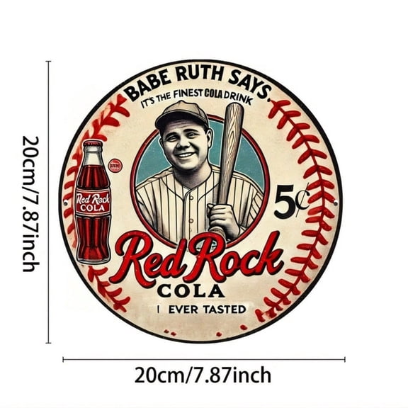 HELLOYOUNG Vintage Baseball Red Rock Cola Sign Retro Round Metal Wall Art for Kitchen Bar Restaurant Decor Easy To Hang Waterproof No Fading Rust Resistant