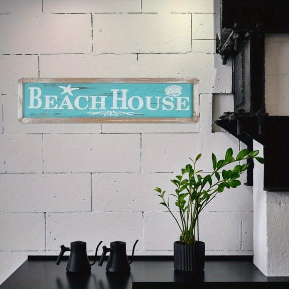 HELLOYOUNG Vintage Beach House Metal Sign 10x40 Cm Rustic Wall Decor Waterproof Dustproof for Home Kitchen Garden Bar Garage