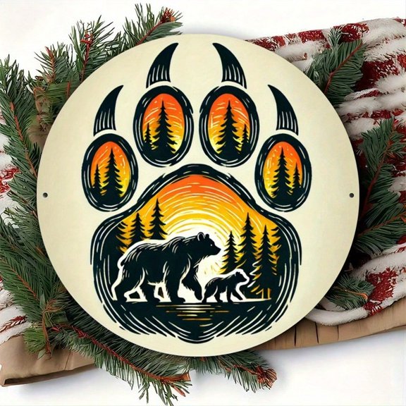 HELLOYOUNG Vintage Bear Tin Metal Sign Retro Wall Decor with Paw Print Iron Wall Art for Home Bar Cafe Man Cave 1 Piece