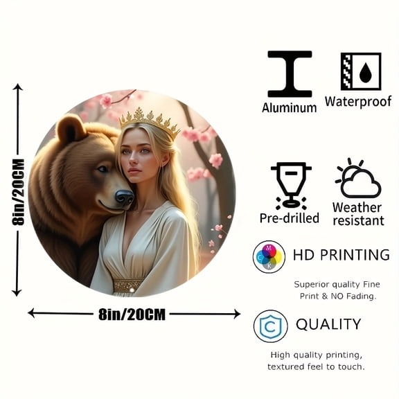 HELLOYOUNG Vintage Bear Wall Art, Floral Aluminum Metal Wall Decor 8x8 Inch, Indoor Outdoor Home Decor, Gift for Father's Day Anniversary, Rustic Wildlife Art