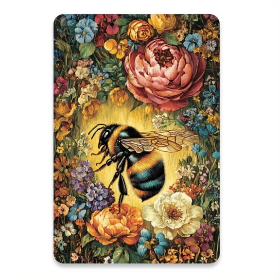 HELLOYOUNG Vintage Bee Floral Metal Tin Sign 8x12 Inch, Rustic Wall Art Decor for Home Cafe Garage, Easy To Hang Iron Sign