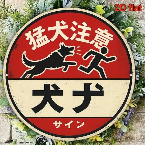 HELLOYOUNG Vintage Beware Of Dog Sign 8x8 Inch Round Aluminum Warning Plaque Outdoor Farm Yard Garage Porch Home Decoration Aluminum Painted Decorative Board Sign