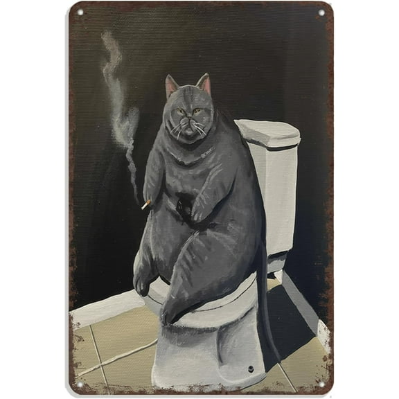 HELLOYOUNG Vintage Black Cat On Toilet Metal Sign Retro Bathroom Wall Art 8x12in Aluminum Funny Cat Decor Cute Orange Wall Decor