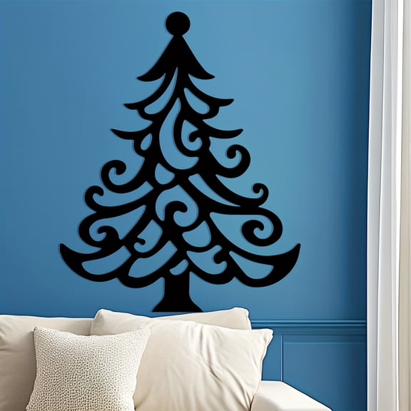 HELLOYOUNG Vintage Bohemian Metal Christmas Tree Wall Art - Ornate Black Metal Indoor/Outdoor Holiday Decor with Spiral Branches & Round Top, Durable Flat Tree
