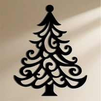 HELLOYOUNG Vintage Bohemian Metal Christmas Tree Wall Art - Ornate Black Metal Indoor/Outdoor Holiday Decor with Spiral Branches & Round Top, Durable Flat Tree