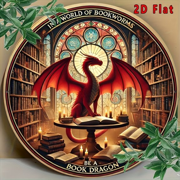 HELLOYOUNG Vintage Book Dragon Aluminum Wall Art Metal Sign 8x8 Inch for Home Decor Living Room