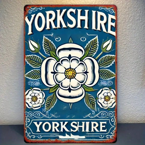 HELLOYOUNG Vintage British Yorkshire Rose Metal Wall Sign, Durable Iron Floral Wall Art Decor for Home Kitchen Housewarming Gift