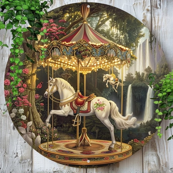 HELLOYOUNG Vintage Carousel Horse Wall Sign Weatherproof Metal Tin Art Easy-Hang Decor No Electricity Required for Home Patio Indoor Outdoor