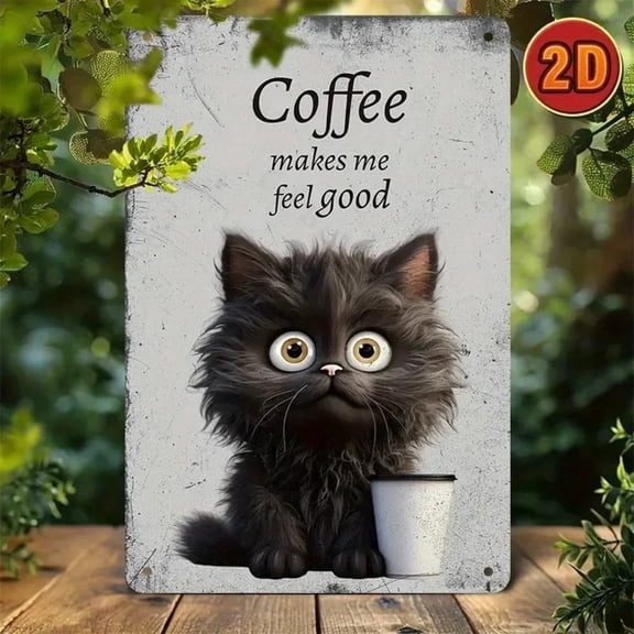 HELLOYOUNG Vintage Cat Metal Sign - Humorous Coffee Themed Wall Art, Ideal Decor for Bar, Garden, Cafe, Restaurant, Garage & Patio