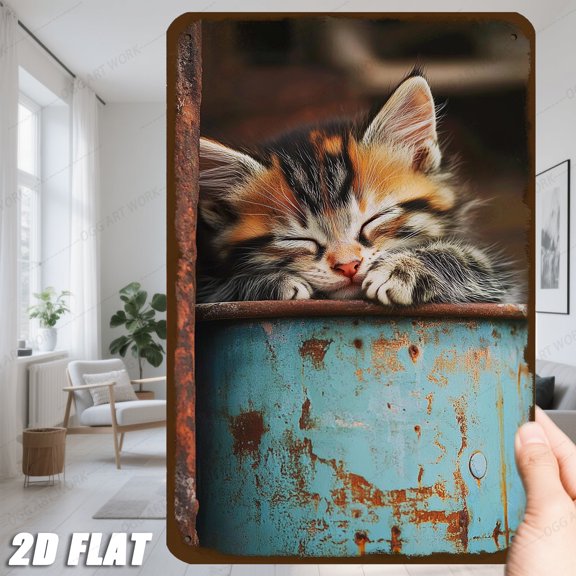 HELLOYOUNG Vintage Cat Metal Wall Sign, Rustic Farmhouse Decor Weatherproof Indoor Outdoor, Easy To Hang Pet Lover Gift for Home Wedding Cafe