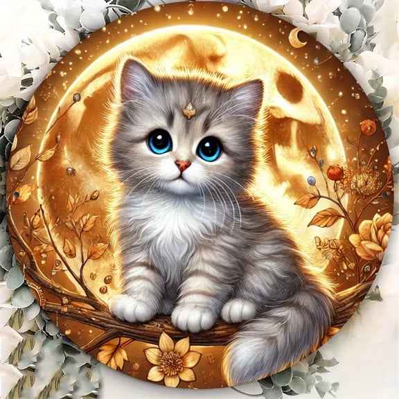 HELLOYOUNG Vintage Cat Tin Sign Wall Art, 7.87x7.87 Inch Cute Metal Poster for Home Kitchen Cafe Decor