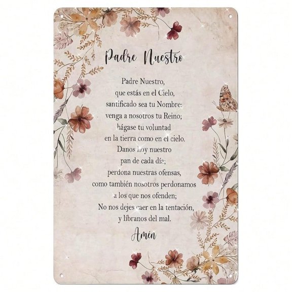 HELLOYOUNG Vintage Catholic Metal Wall Art 8x12 Inch, Rustic Iron Prayer Board with Floral Cross Design, Christian Religious Decor for Home Church Living Room, Creative Confirmation Gift