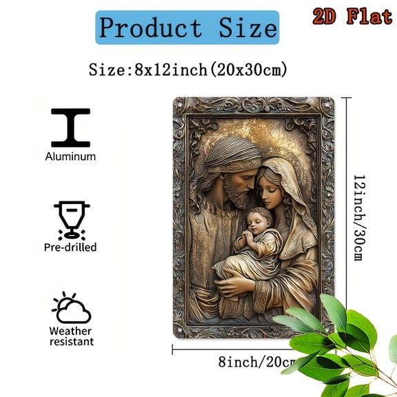 HELLOYOUNG Vintage Christian Wall Art Metal Cross Sign, Joseph Mary Jesus Religious Decor, Elegant Indoor Outdoor Metal Wall Decor for Home Church