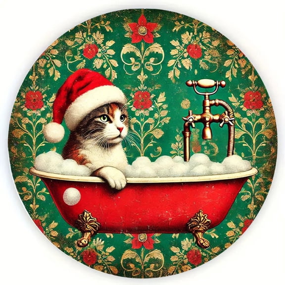 HELLOYOUNG Vintage Christmas Cat Wall Art - Santa Hat Decor for Home & Garden
