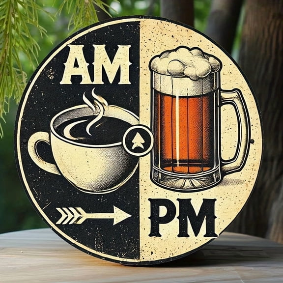 HELLOYOUNG Vintage Coffee Beer Metal Wall Art, 20.32cm Retro Aluminum Clock Sign for Home Kitchen Bar Wall Decor