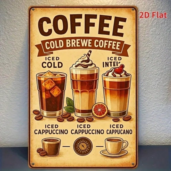 HELLOYOUNG Vintage Coffee Menu Metal Sign, Rustic Metal Wall Decor For Home Cafe Bar Outdoor, Cold Brew Coffee Decoration Gift For Men Man Cave Garage Plaques & Signs
