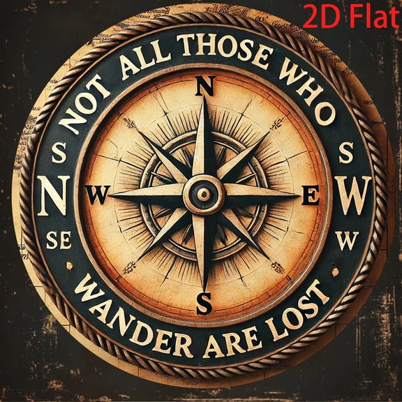 HELLOYOUNG Vintage Compass Metal Sign "Not All Who Wander Are Lost" Rustic Iron Wall Art for Home Office Cabin Decor Indoor/Outdoor