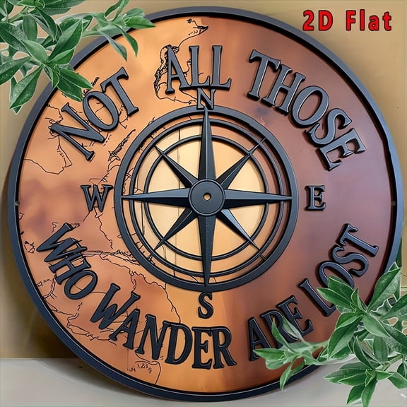 HELLOYOUNG Vintage Compass Rose Aluminum Wall Art 8x8 Inch Metal Sign Quote for Living Room Bathroom Decor