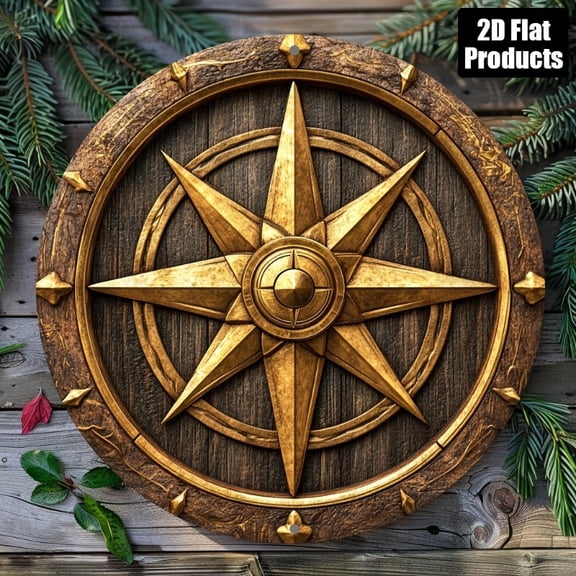 HELLOYOUNG Vintage Compass Rose Metal Sign 8x8 Inch Round Aluminum Plaque for Home Bar Coffee Shop Wall Decor