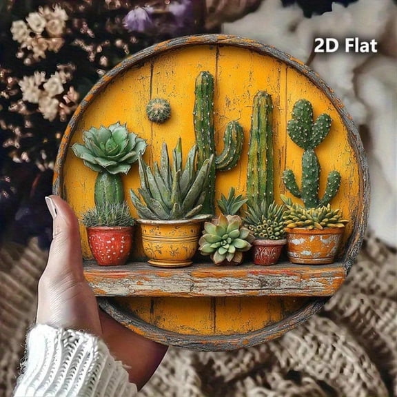 HELLOYOUNG Vintage Copper Metal Wall Art Decor Set 8x8 Inch Cactus Succulent Design Rustic Minimalist Home Decor Hanging Sign for Living Room Bedroom Kitchen Gift