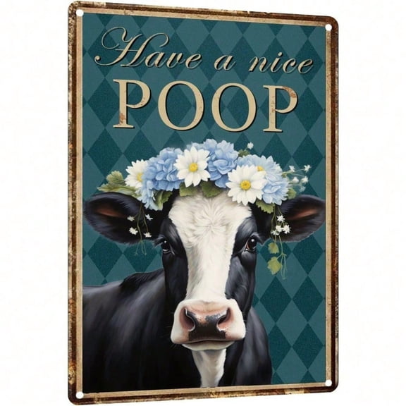 HELLOYOUNG Vintage Cow Bathroom Wall Decor Funny Retro Metal Sign for Home Basement Bar Gift, Poop Poster