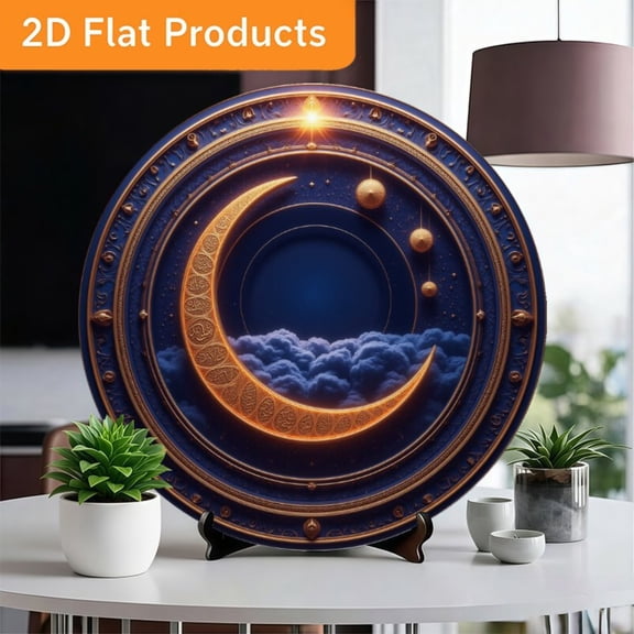 HELLOYOUNG Vintage Crescent Moon Metal Wall Art, Retro Celestial Rustic Decor for Living Room Bedroom Outdoor, Pre-Drilled Holes Easy To Hang