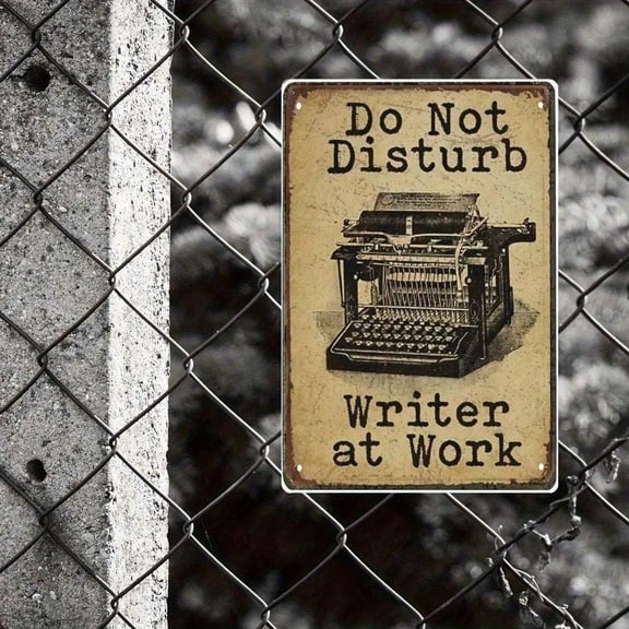 HELLOYOUNG Vintage Do Not Disturb Writer At Work Metal Sign, Retro Typewriter Office Decor for Home Studio Library, Rustic Tin Wall Art for Writer Gift