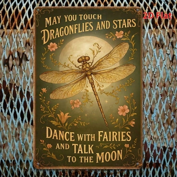 HELLOYOUNG Vintage Dragonfly Metal Sign 8x12, Retro Victorian Night Sky Wall Art, Rustproof Tin for Indoor Outdoor Farmhouse Porch Garden