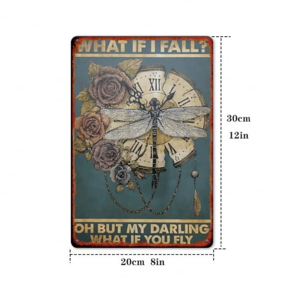 HELLOYOUNG Vintage Dragonfly Metal Tin Sign 8x12 Inch Inspirational Quote Wall Art for Home Bar Living Room Bathroom Decor