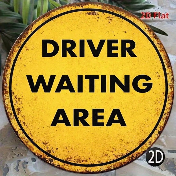 HELLOYOUNG Vintage Driver Waiting Area Sign 8x8in Retro Rest Area Wall Art Round Metal Plaque Decor for Garage Cafe Warehouse
