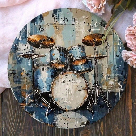 HELLOYOUNG Vintage Drum Set Tin Sign 8x8 Inch Metal Wall Decor Waterproof Weatherproof for Garage Bar Man Cave Studio