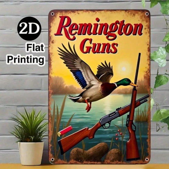 HELLOYOUNG Vintage Duck Hunting Rifle Metal Sign Rustic Tin Wall Decor 8x12 Inch for Home Garage Bar Cabin Man Cave Office Lodge