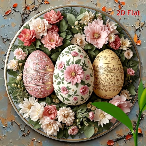 HELLOYOUNG Vintage Easter Eggs Metal Tin Sign 7.8 Inch Round Farmhouse Wall Decor for Home Living Room Kitchen