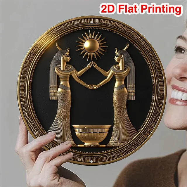 HELLOYOUNG Vintage Egyptian Pharaoh Theme Metal Flat Sign - Round ...