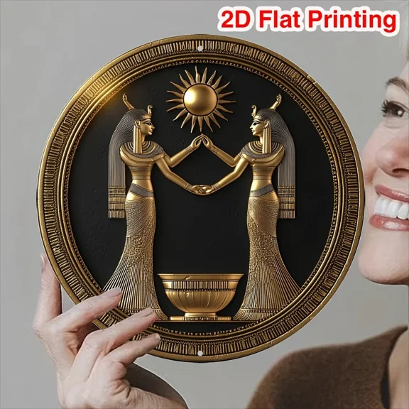 HELLOYOUNG Vintage Egyptian Pharaoh Theme Metal Flat Sign - Round Wreath Wall Decor Art for Kitchen - Perfect Thanksgiving & Christmas Gift