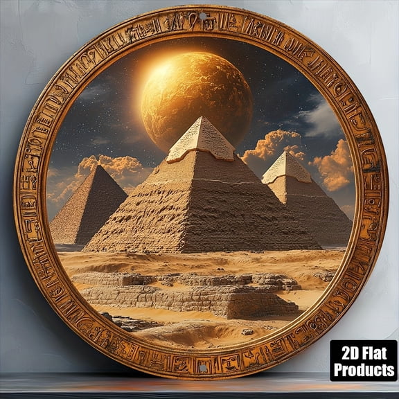 HELLOYOUNG Vintage Egyptian Pyramid Metal Wall Art, 8 Inch Round Aluminum Decor for Kitchen Office Retro Gift