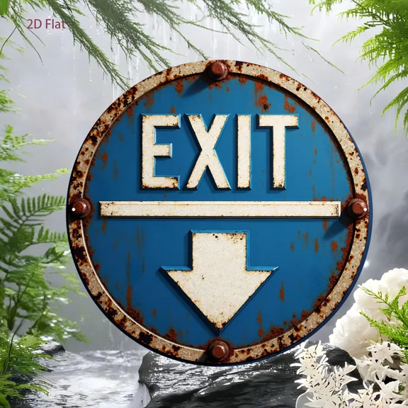 HELLOYOUNG Vintage Exit Down Arrow Sign 8 Inch Round Aluminum Metal Wall Decor for Indoor Outdoor Rustic Arrow Direction Art