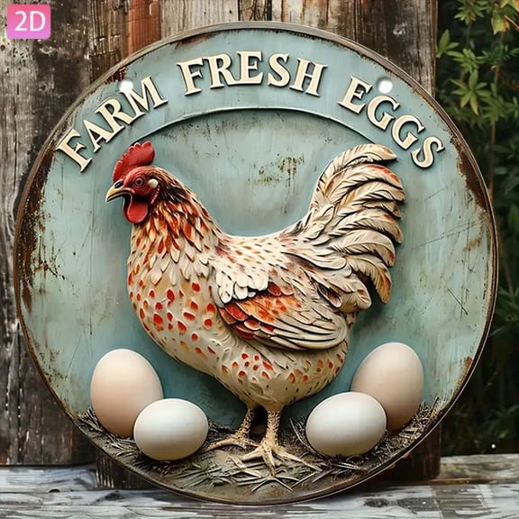 HELLOYOUNG Vintage Farm Fresh Eggs Metal Sign 20x20cm Rustic Aluminum Wall Decor for Kitchen Bar Garden