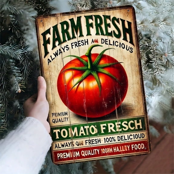 HELLOYOUNG Vintage Farm Fresh Tomatoes Metal Sign 7.8x11.8 Inch Rustic Wall Art Decor for Kitchen Office Dining Room Garden Garage